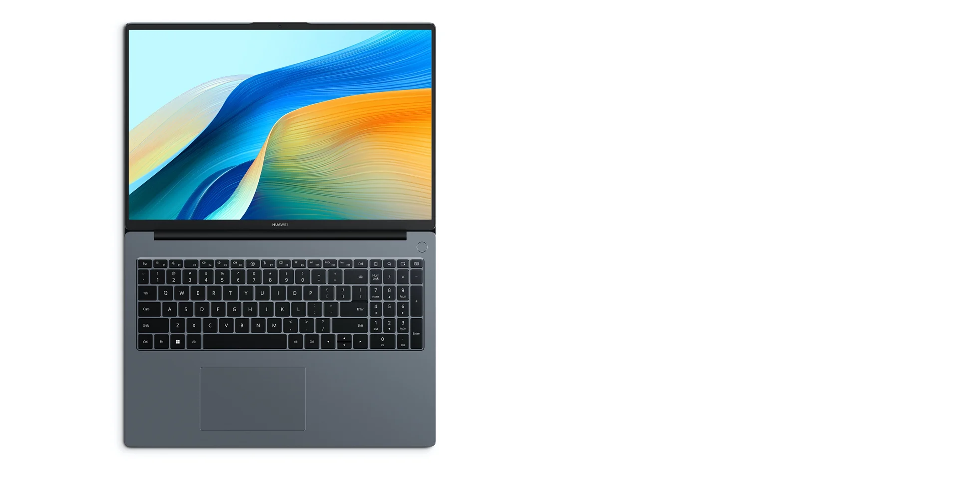 Kosmik kulrang HUAWEI MateBook D 16 2024, yuqoridan ko‘rinish
