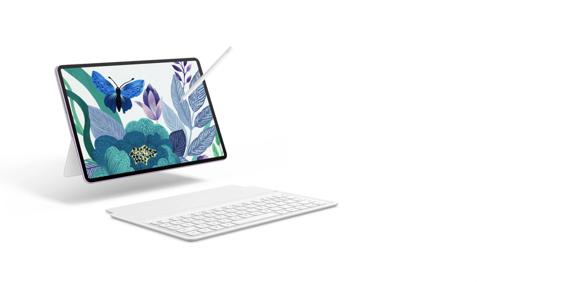 The tablet with a keyboard and stylus