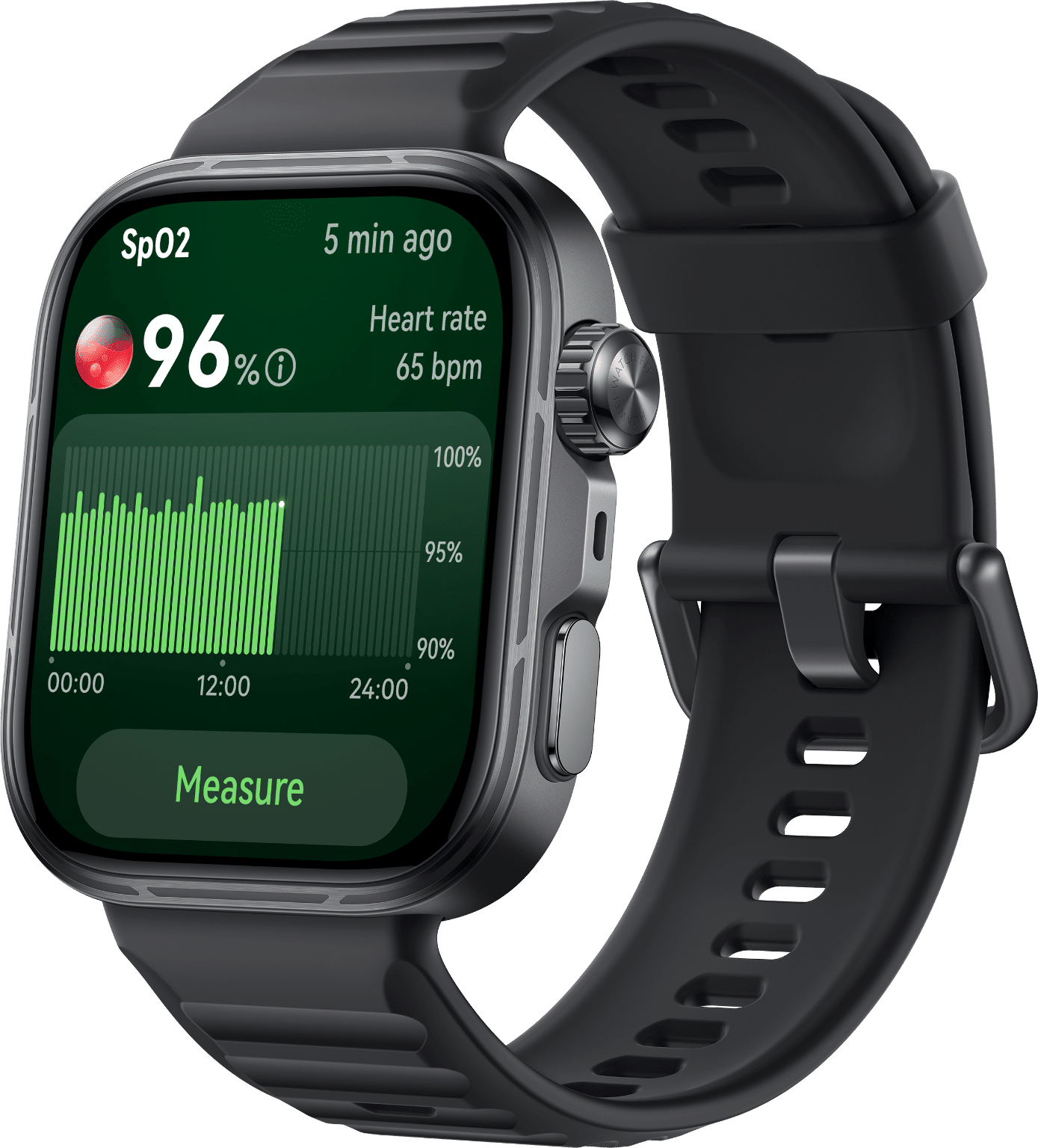 Black watch showing an SpO₂ reading